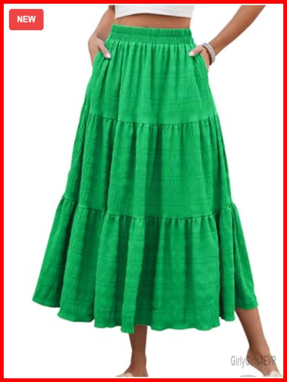 Women's Smocked Tiered Maxi Skirt High Waisted A-Line Flowy with Pockets